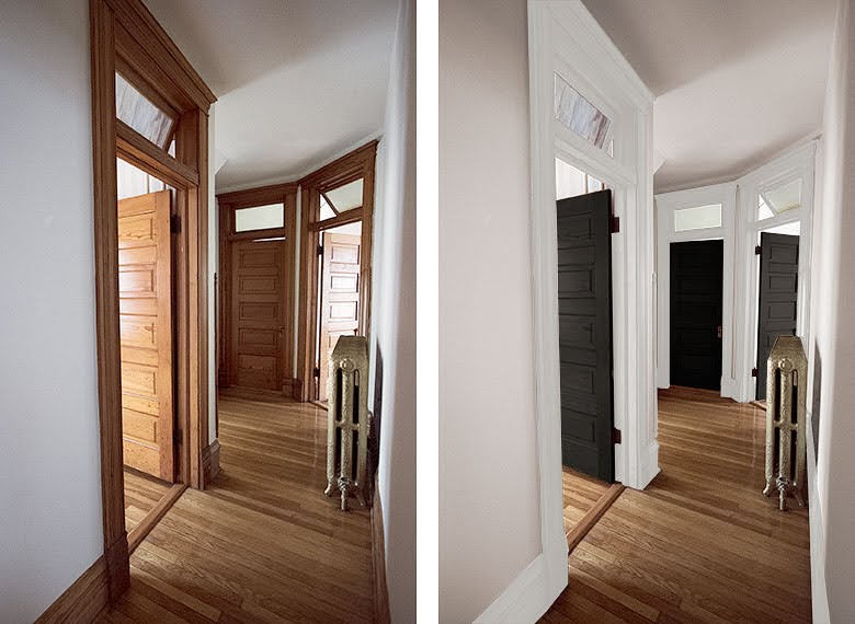 Before and after image of trim painting